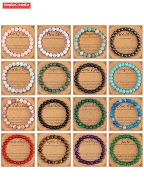 16 Piece Semi-Precious Stone Beaded Stretch Bracelet Set for Women